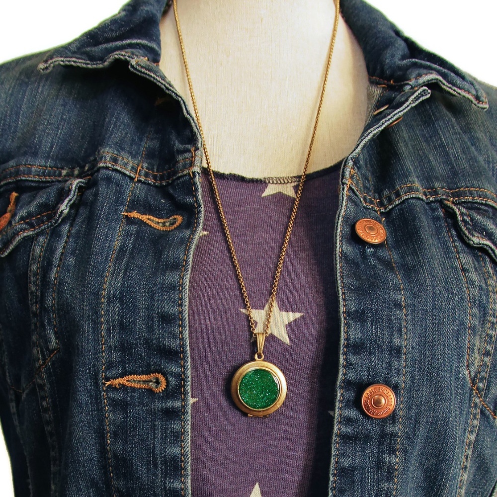 Wicked - Emerald Green Glitter Locket Necklace NWT